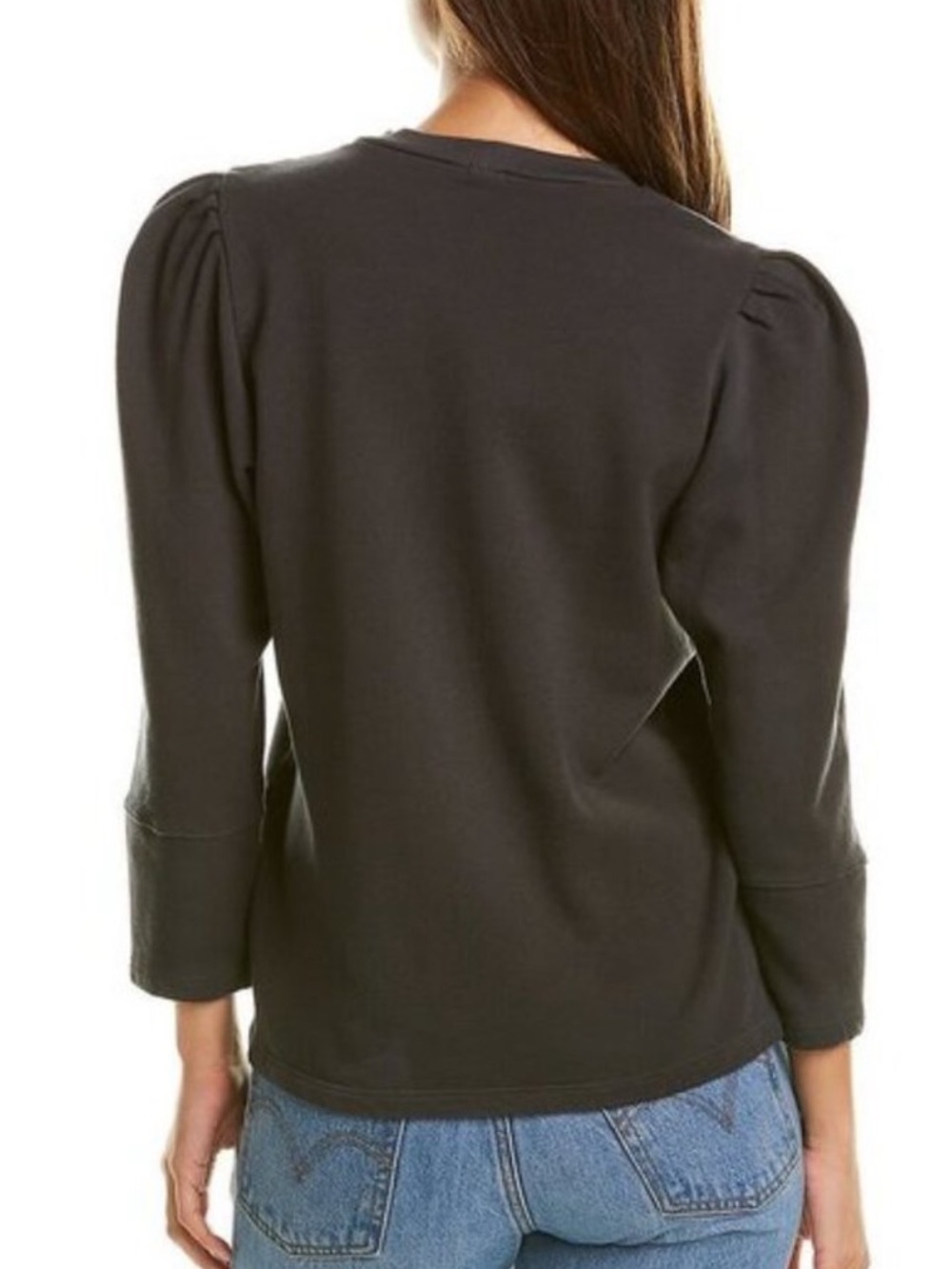 Monrow Women’s Puff Tuck Sleeve Tuck Top Crew Neck Sweatshirt Gray Size Small - Picture 2 of 11